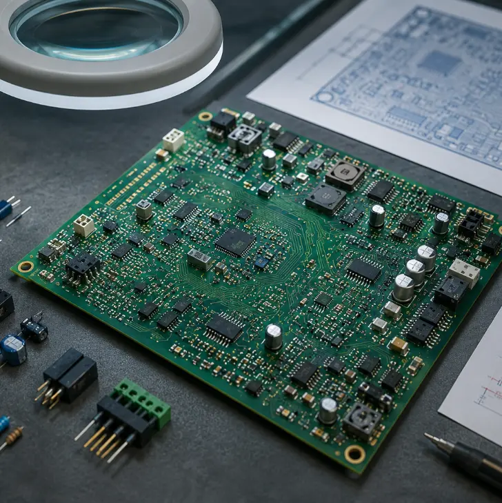 PTH to hybrid SMD redesign – 450-component BOM converted to 70% SMD for better stability and lower cost.